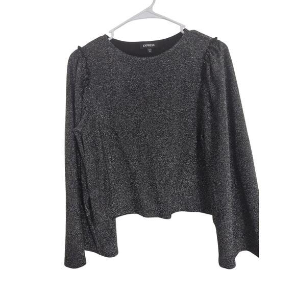 Express Tops - Express Silver Metallic Crop top Bell Sleeves XS Going out Glam Preppy